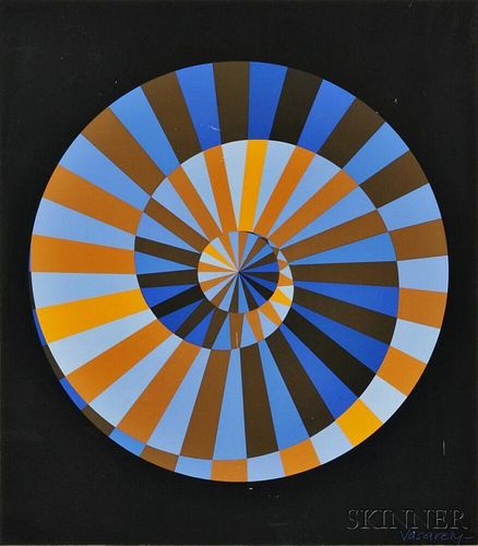 Victor Vasarely (Hungarian/French, 1906-1997)      Abstract Spiral with Blue and Orange