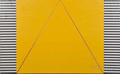 Terri Priest (American, 1928-2014)      Four-part Work: Yellow, Black, and White Geometric Shapes