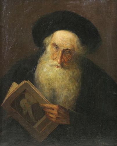 Signed 19th C. Oil on Canvas. Portrait of a Rabbi.
