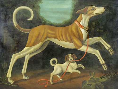 SKILLING, William. Oil on Canvas. Two Playful Dogs
