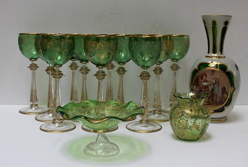 Set of 12 Moser or Moser Style Wine Glasses.