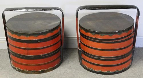 Pair of Asian Lacquered Handled Containers.
