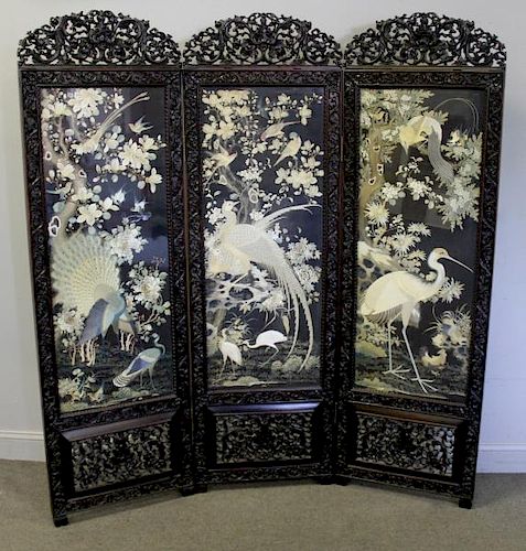 Magnificent Chinese 3 Panel Embroidered Screen.