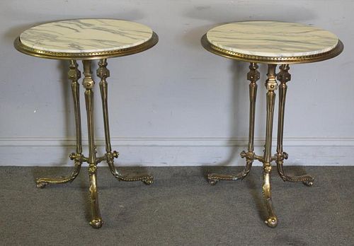 Pair of Antique Brass and Marbletop Stands.
