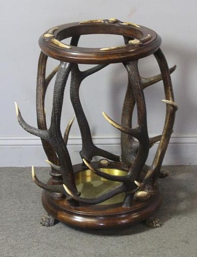 Antler Mounted Umbrella Stand With Brass Insert