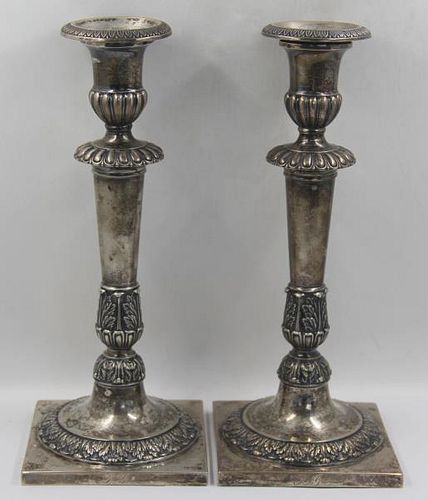 SILVER. Pair of Antique German Silver Candlesticks