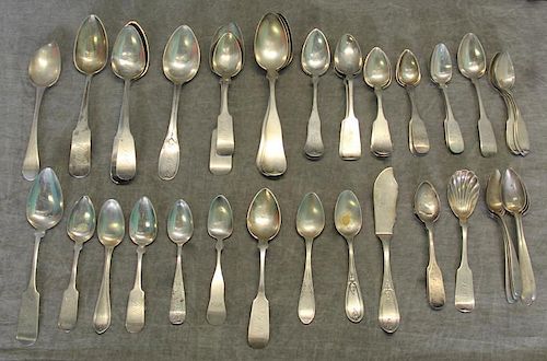 SILVER. Grouping of Coin Silver Flatware.