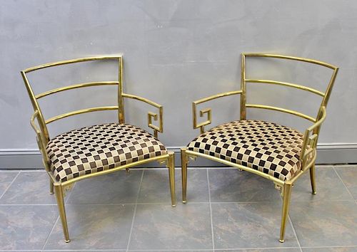 Midcentury Pair of Mastercraft Brass Lounge Chairs