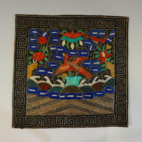ANTIQUE CHINESE SILK RANK BADGE - QING DYNASTY