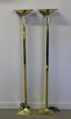 Pair of Hollywood Regency Style Brass Lamps.