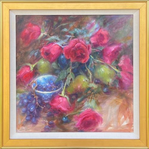 Lois Virginia Babb, "“Still Life with Roses and Fruit”. Alla Prima