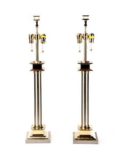 Pair of Hollywood Regency Brass Lamps, Chapman