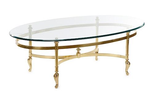 La Barge Brass & Glass Top Oval Coffee Table