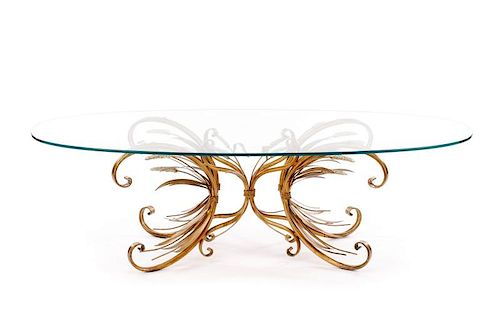 Hollywood Regency Oval Glass Top Coffee Table