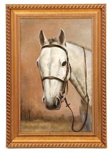 Contemporary, "Bridled White Horse", Oil