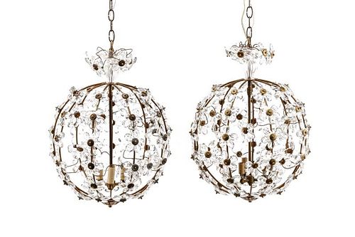 Pair of Bagues Style Crystal Ball Chandeliers