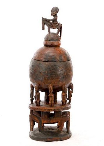 Dogon Carved Wood Medicine Pot in Three Sections