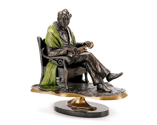 Ed Dwight Signed 1986 Bronze, "Seated Trumpeter"
