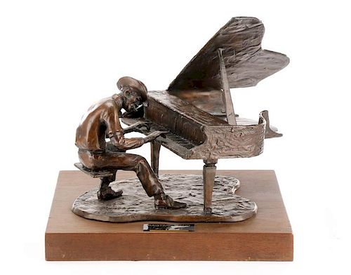 "Ragtime Piano", Signed Ed Dwight Musician Bronze