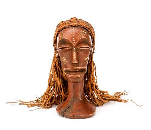 African Chokwe Carved & Shell Accented Bust
