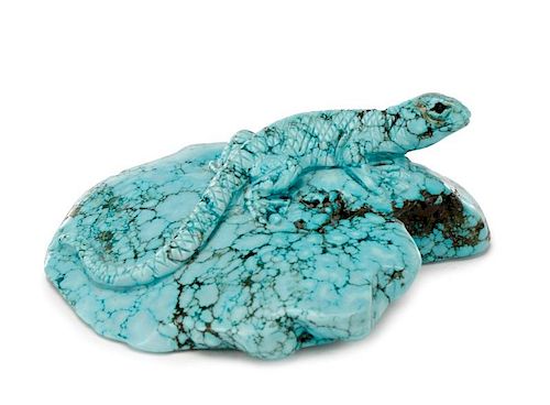 Carved Turquoise Specimen with Figural Lizard