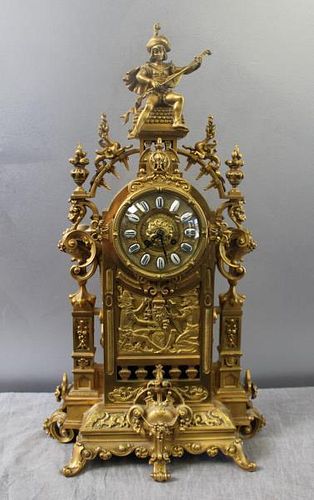 Fine Quality French Bronze Clock With Enamel Face