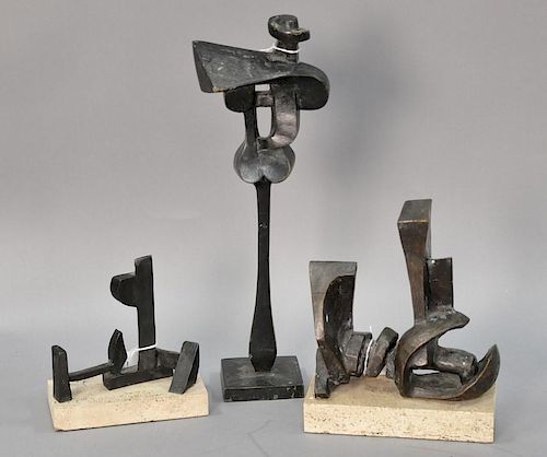 Peter Chinni (B. 1928) three  abstract bronze sculptures each with brown patina, including unsigned ht. 17", signed '5/5 Chinni 64' ...