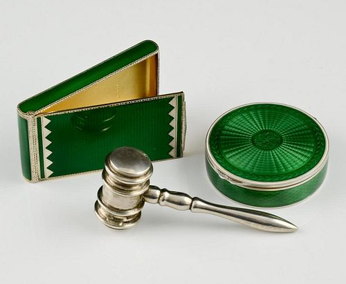 Tiffany Silver Hammer and 2 Silver & Enamel Cases
