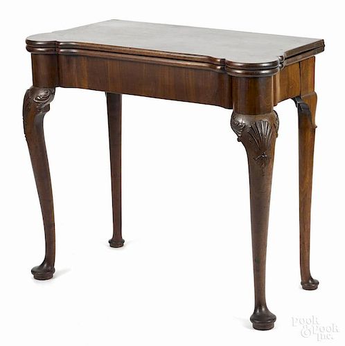 George III mahogany games table with shell carved knees, 29'' h., 33'' w.