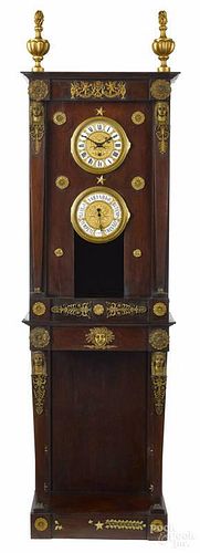 French Empire style ormolu mounted mahogany tall case clock and barometer, late 19th c.