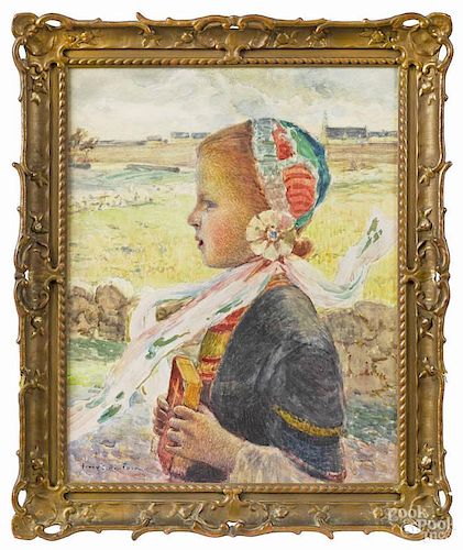 Frank Crawford Penfold (American/French 1849-1921), watercolor portrait of a Breton girl