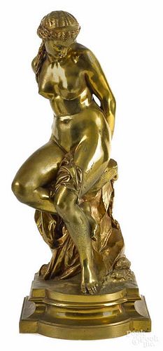 Gilt bronze of a shackled female nude, ca. 1900, signed Scherwerk, 21 1/2'' h.