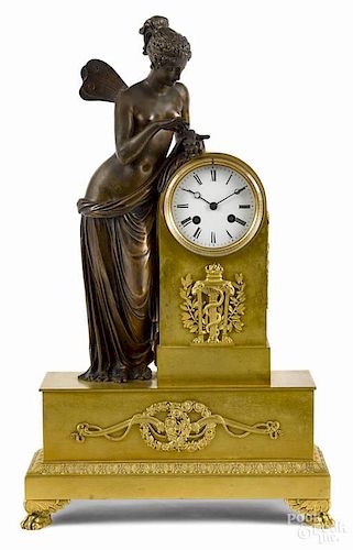 French Empire style gilt bronze mantel clock with a figure of Psyche, 21 1/2'' h.