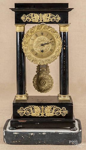 French ebonized and ormolu mounted portico clock, 19th c., 19 1/2'' h.