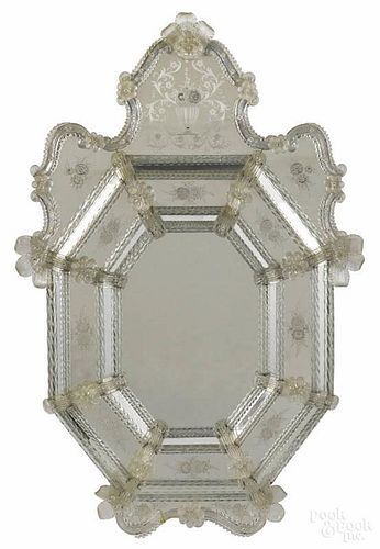 Venetian etched glass mirror, 20th c., 50'' h.
