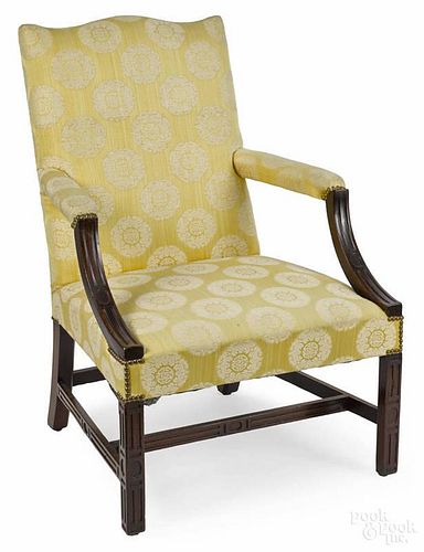 Chinese Chippendale mahogany open armchair, late 18th c., with blind fretwork molded legs.