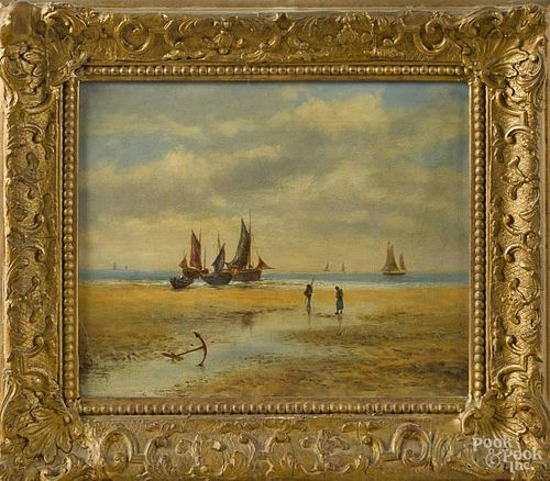 Continental oil on canvas coastal scene, 19th c., monogrammed lower left AS, 9'' x 12''.