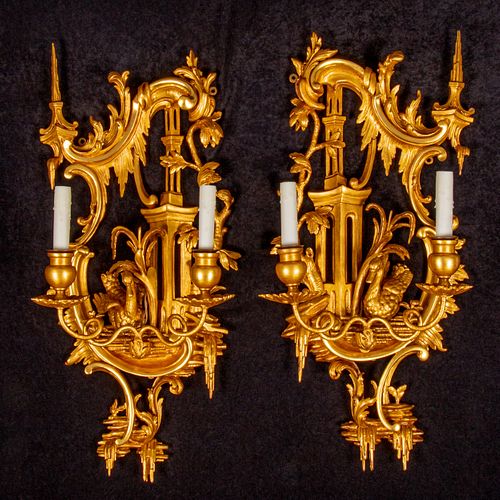 Pair of George III Carved Giltwood Wall Sconces in the Manner of Thomas Johnson