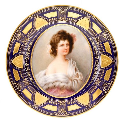 Royal Vienna Style Portrait Plate, Signed J. Dahn