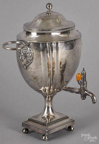 English Sheffield plate water urn, 19th c., 13 1/4'' h.
