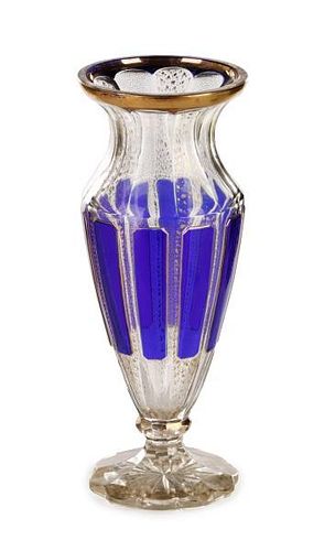 Moser Cobalt Cut Glass and Gilt Vase