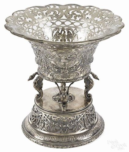 German reticulated 800 silver centerpiece basket, ca. 1900, bearing the touch of Georg Roth, Hanau