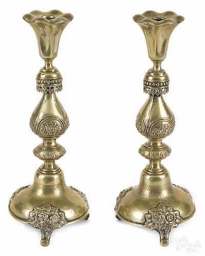 Pair of Polish silver plated Sabbath candlesticks by Norblin & Co., late 19th c., 13 1/4'' h.