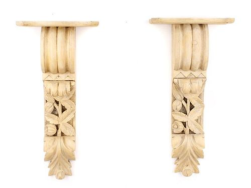 Pair Scrolled Acanthus Architectural Wood Corbels