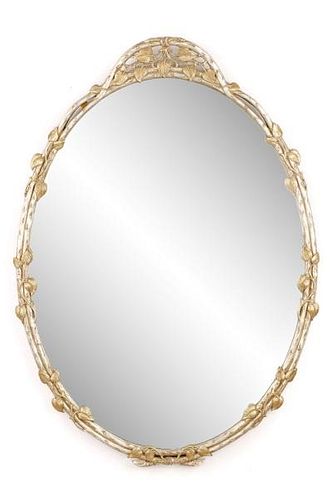 Vine And Leaf Motif Silvered Oval Wall Mirror