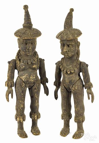 Pair of South Pacific carved wood articulated figures, 36 1/2'' h.