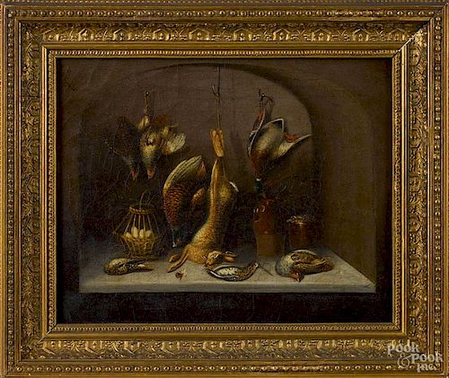 Pair of English oil on canvas still lifes of dead game, 19th c.