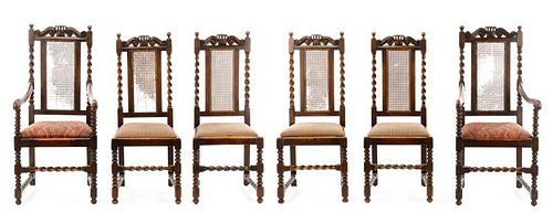 Set of 6 Charles II Style Oak Dining Chairs