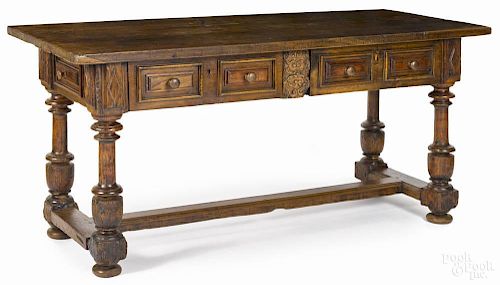 Jacobean style yewwood refectory table, 32 1/4'' h., 69 1/4'' w., 28 1/4'' d.