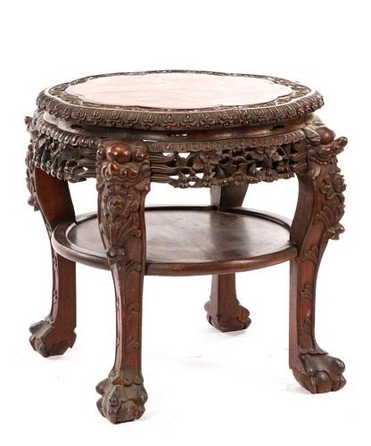 Chinese Rosewood & Marble Taboret Table